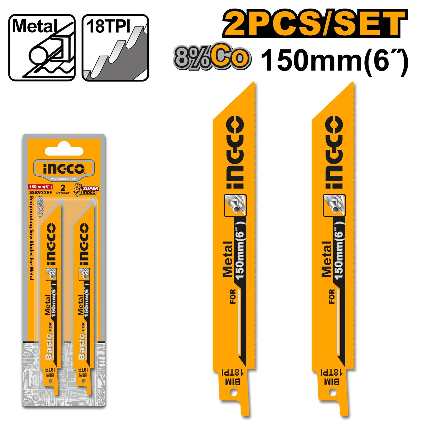 INGCO LAMES POUR SCIE SABRE 2PCS METAL [SSB922EF]