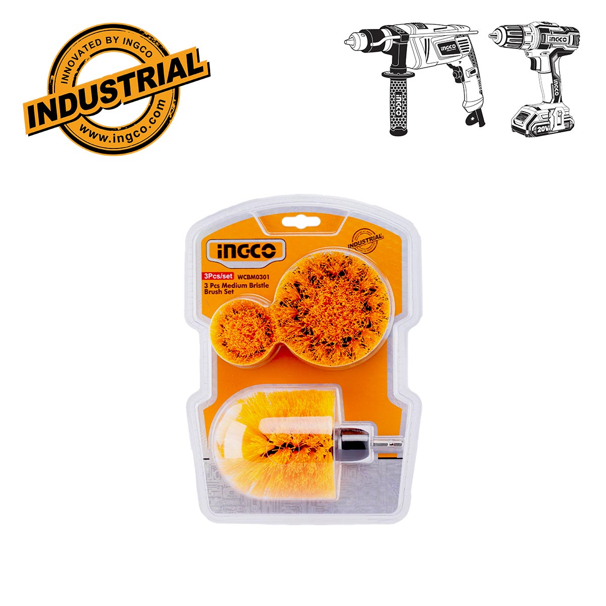 WCBM0301 - JEU DE 3 BROSSES DE NETTOYAGE POUR VISSEUSE A POILS SOUPLES INGCO Maroc
