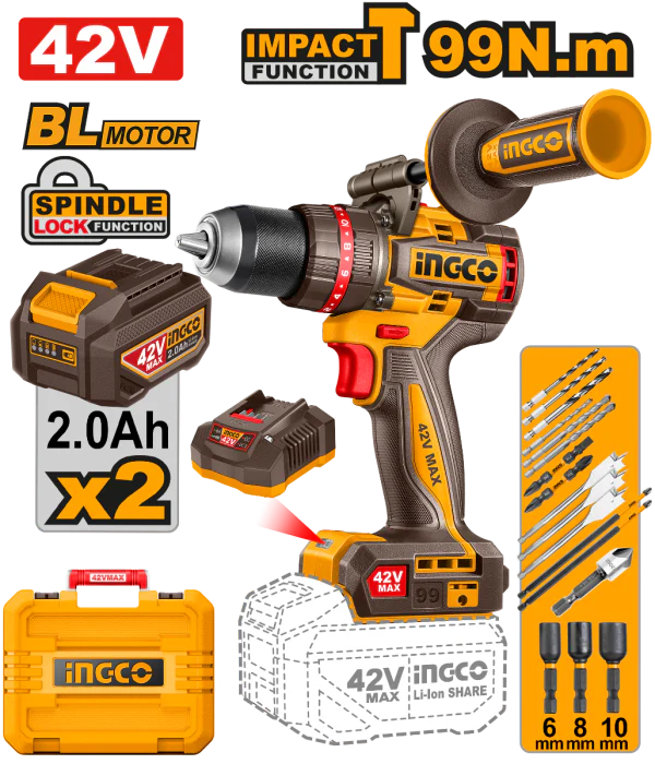 INGCO PERCEUSE-VISSEUSE 42V+2BAT 99NM BALAIS [CIDLI429982]