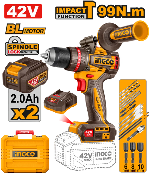 INGCO PERCEUSE-VISSEUSE 42V+2BAT 99NM BALAIS [CIDLI429982]