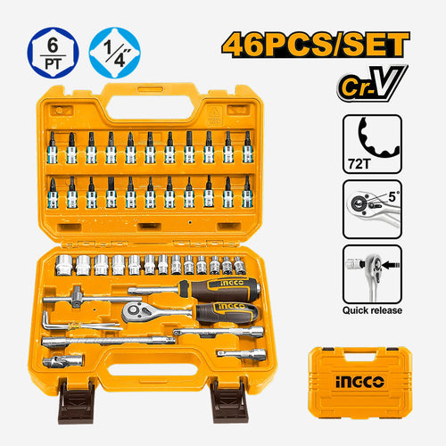 INGCO MALETTE DE DOUILLES 46 PCS 1/4 NP [HKTS14462]