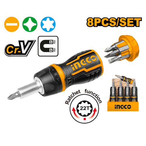 INGCO TOURNEVIS A CLIQUET + 7 EMBOUTS [AKISDS1728]