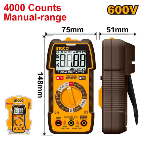 INGCO MULTIMETRE DIGITAL LCD 600V AC/DC [DM36002]
