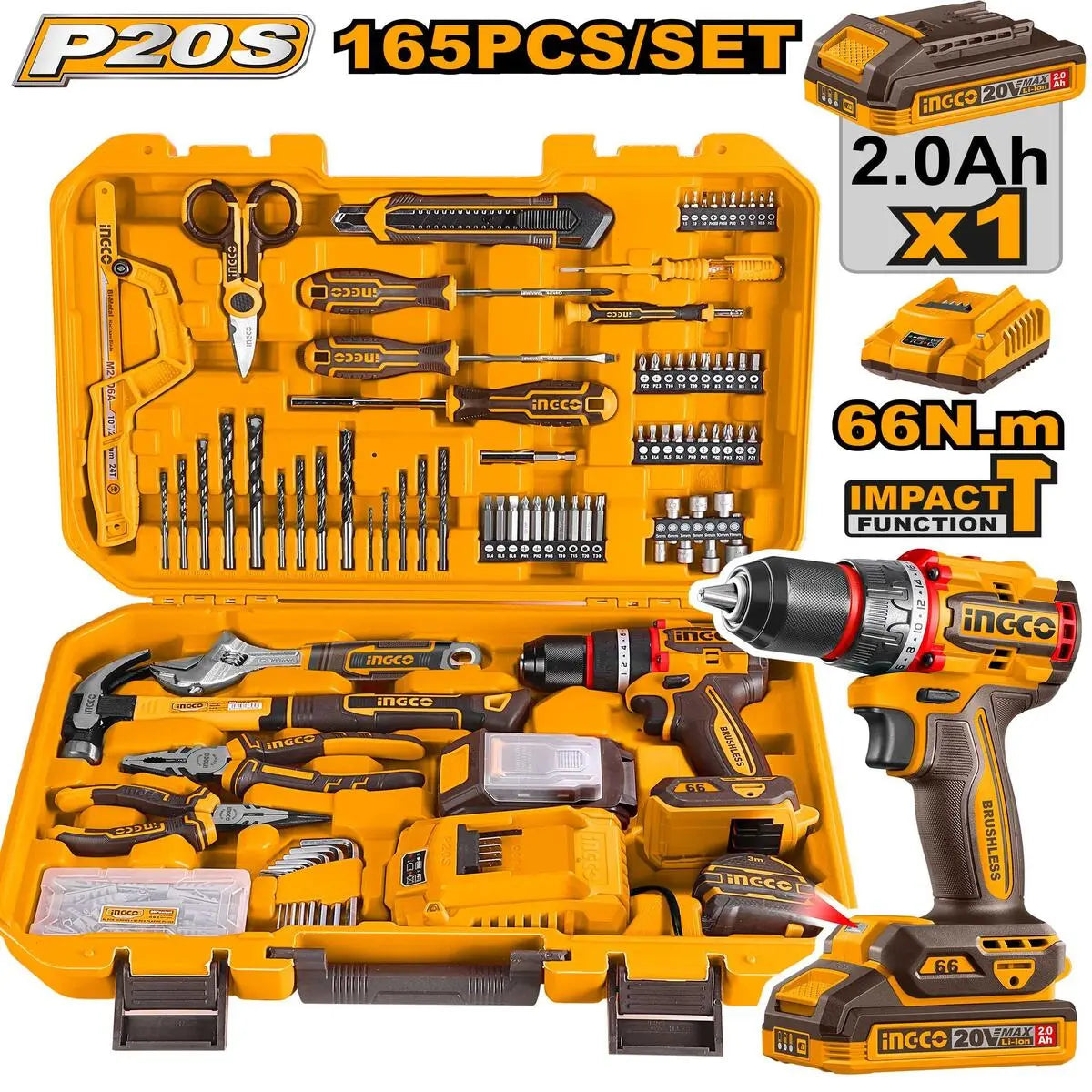 INGCO COFFRET PERCEUSE 20V+164 PIECES [HKTHP11651]