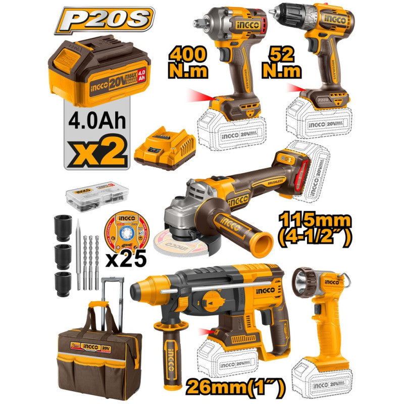 INGCO KIT DE 5 MACHINES INGCO BAT 4AH-NR -[CKLI2058]