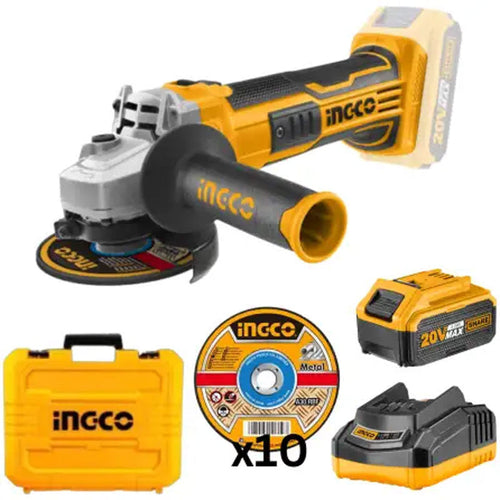 INGCO MALETTE MEULEUSE 115MM 20V + 1BATT 4AH + 10DISQUES CAGLI2011587