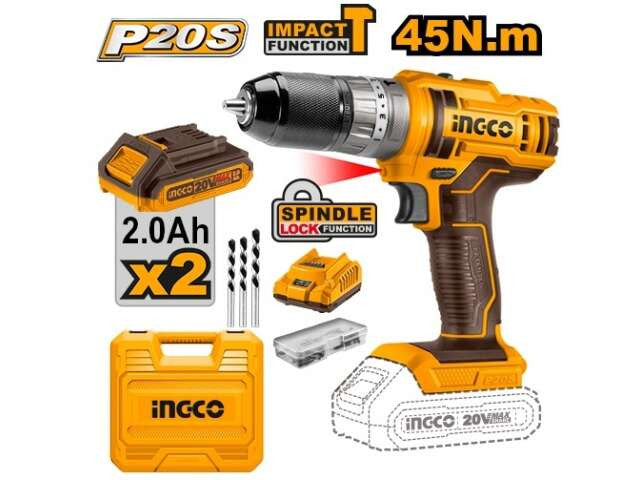 INGCO MALETTE PERCEUSE VISSEUSE 20V 2BAT MANDRIN METAL [CIDLI201452]