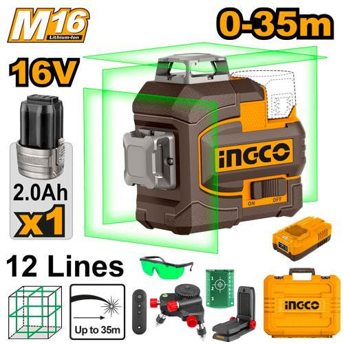 INGCO NIVEAU LASER AUTO NIVELLEMENT 3D LIGNE VERT 16V [HLL301201]