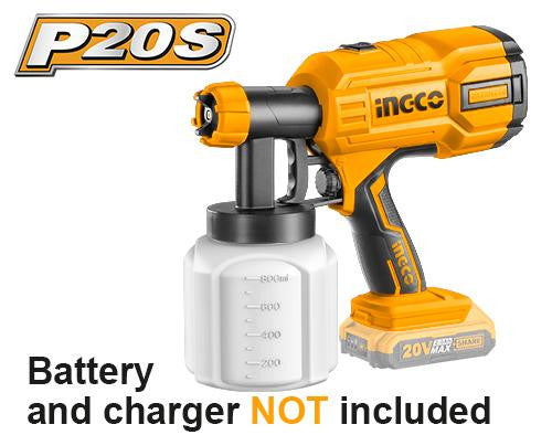 CSGLI2001-1 - PISTOLET A PEINTURE SANS FIL 20V 1 BATTERIE & CHARGEUR INGCO Maroc