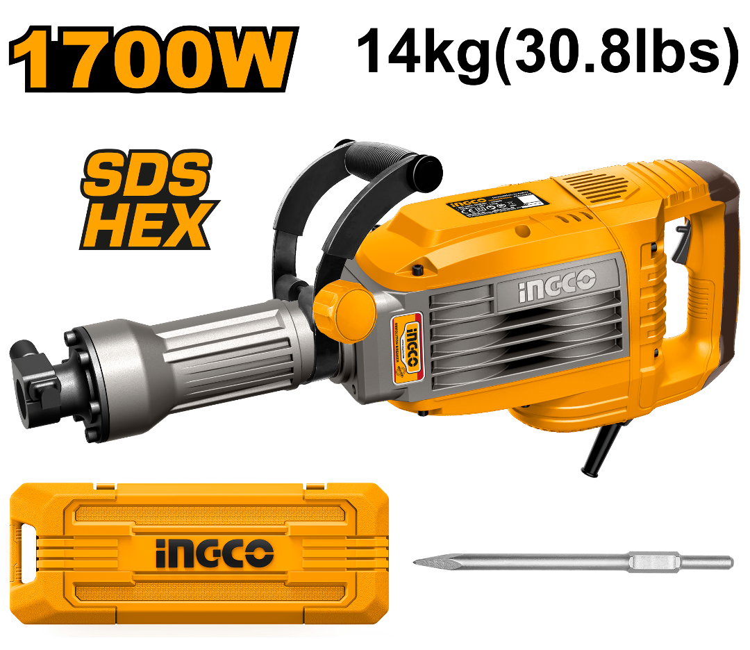 INGCO MARTEAU BURINEUR 14KG 1700W + 2 BURINS [PDB170068]